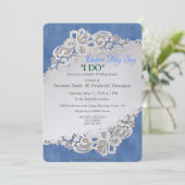 Blaue Perlen, Spitzen und Elfenbein Einladung (Stehend Vorderseite)