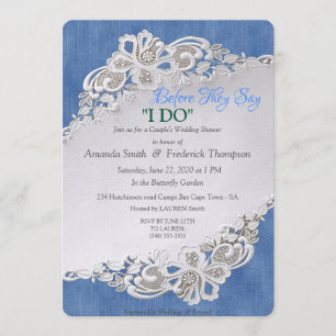 Blaue Perlen, Spitzen und Elfenbein Einladung