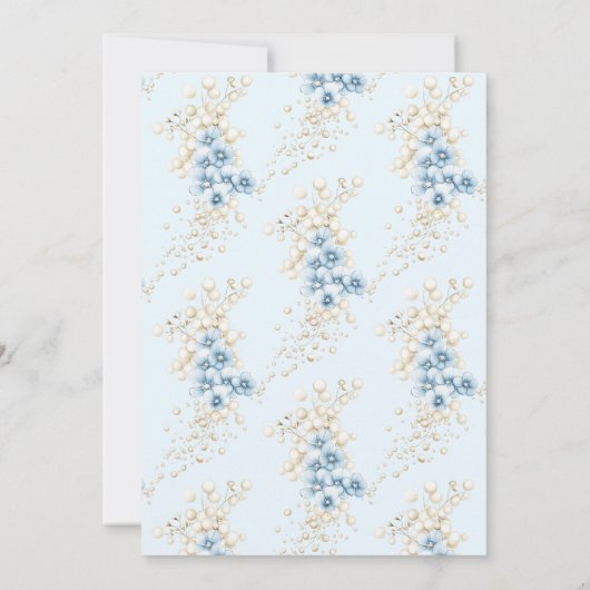 Blaue Perlen und Prosecco-Brautparty Einladung (Rückseite)