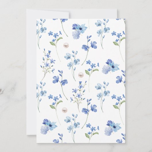 Blaue Perlen und Prosecco-Brautparty Einladung (Rückseite)