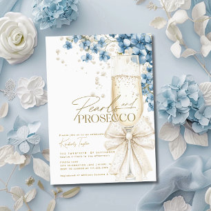 Blaue Perlen und Prosecco-Brautparty Einladung
