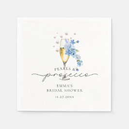 Blaue Perlen und Prosecco-Brautparty Serviette