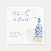 Blaue Perlen und Prosecco-Brautparty Serviette (Vorderseite)