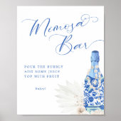 Blaue Perlen und Prosecco Mimosa Bar Sign Poster (Vorne)