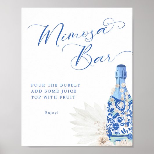 Blaue Perlen und Prosecco Mimosa Bar Sign Poster (Vorne)
