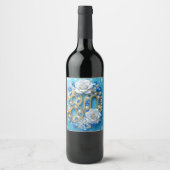 Blaue Perlen und Weiße Rosen 80. Geburtstag Weinetikett (Vorderseite)