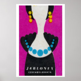 Blaue Perlenkette - Matchbox-Druck - Tschechische  Poster