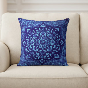 Blaue persische Teppich-inspirierte Drucke Kissen