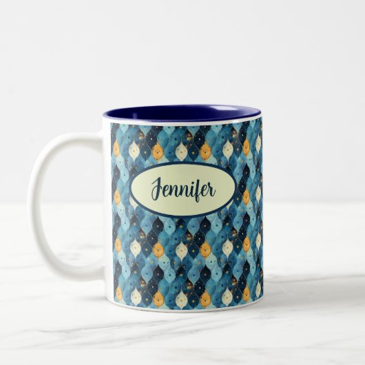 Blaue personalisierte Kaffeetasse mit Muster (Links)