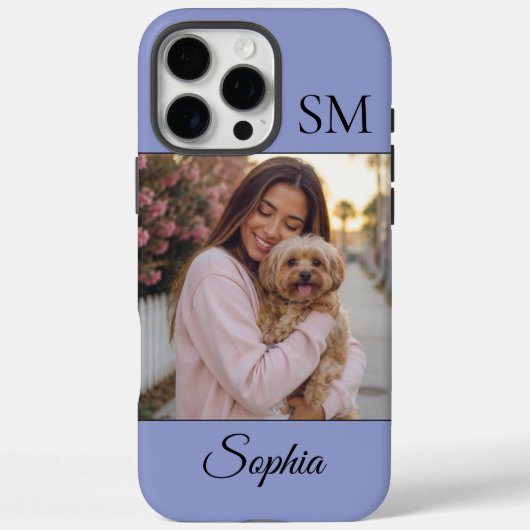 Blaue personalisierte Namensinitialen Ein Foto Case-Mate iPhone Hülle (Rückseite)