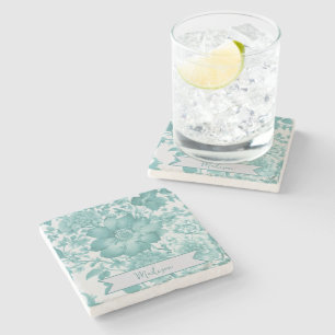 Blaue personalisierte Vintage-Chinoiserie-Blumen Steinuntersetzer