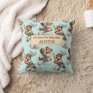 Blaue personalisierte Wasserfarbe-Teddybären Kissen
