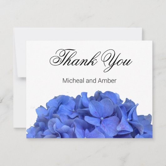 Blaue Perwinkle, elegante Blumenhydrangeas Dankeskarte (Vorderseite)