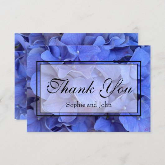 Blaue Perwinkle, elegante Blumenhydrangeas Dankeskarte (Vorne/Hinten)