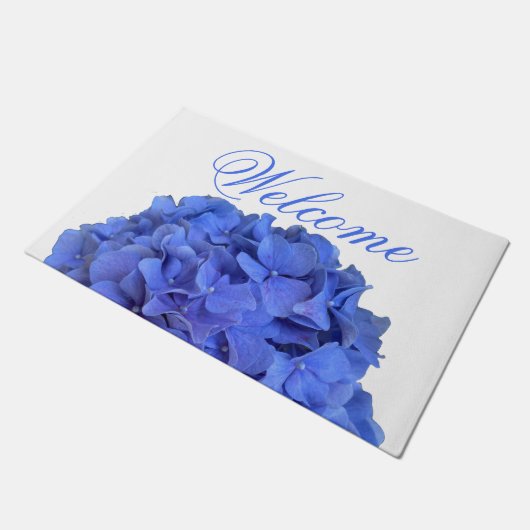 Blaue Perwinkle, elegante Blumenhydrangeas Fußmatte (Schrägansicht)
