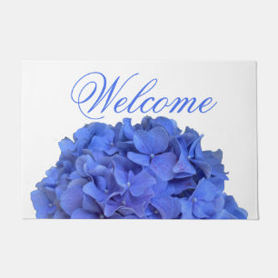 Blaue Perwinkle, elegante Blumenhydrangeas Fußmatte