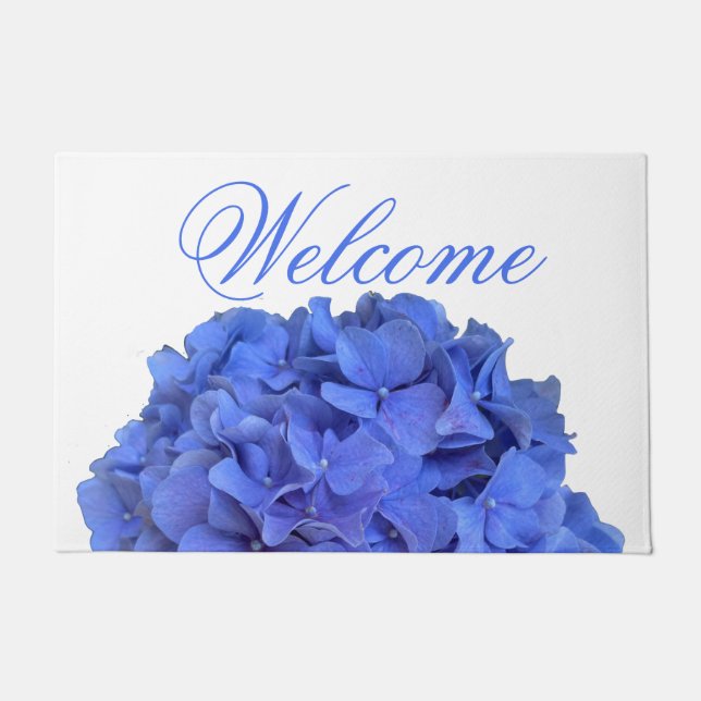 Blaue Perwinkle, elegante Blumenhydrangeas Fußmatte (Vorderseite)