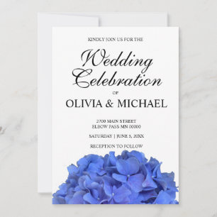 Blaue Perwinkle elegante Blumenhydrangeas Hochzeit Einladung