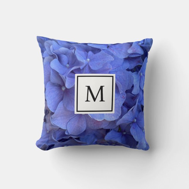 Blaue Perwinkle, elegante Blumenhydrangeas Kissen (Vorderseite)