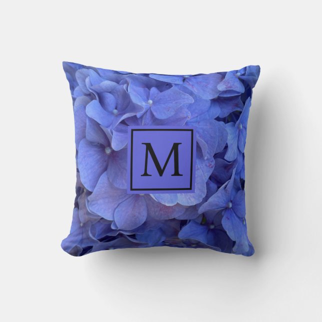 Blaue Perwinkle, elegante Blumenhydrangeas Kissen (Vorderseite)