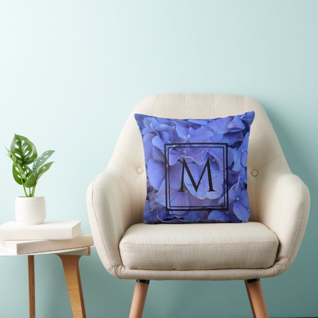 Blaue Perwinkle, elegante Blumenhydrangeas Kissen (Stuhl )