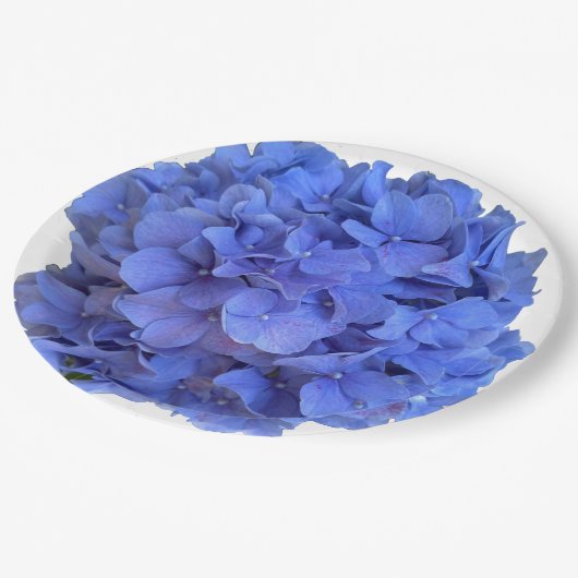 Blaue Perwinkle, elegante Blumenhydrangeas Pappteller (Schrägansicht)