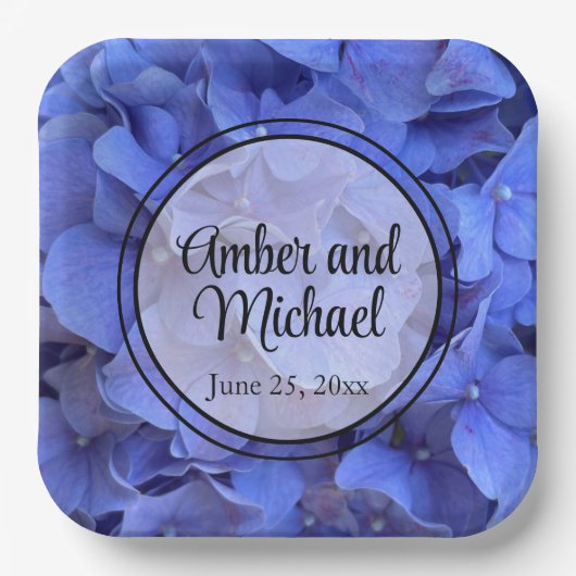 Blaue Perwinkle, elegante Blumenhydrangeas Pappteller (Vorderseite)