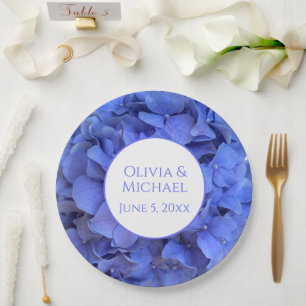 Blaue Perwinkle, elegante Blumenhydrangeas Pappteller