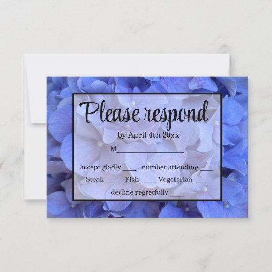 Blaue Perwinkle, elegante Blumenhydrangeas RSVP Karte (Vorderseite)