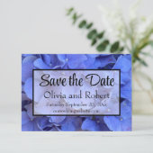 Blaue Perwinkle, elegante Blumenhydrangeas Save The Date (Stehend Vorderseite)