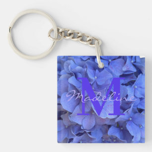 Blaue Perwinkle, elegante Blumenhydrangeas Schlüsselanhänger