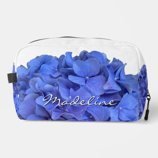 Blaue Perwinkle, elegante Blumenhydrangeas Waschbeutel (Vorderseite)