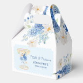 Blaue Petalen und Prosecco-Brautparty Geschenkschachtel (Rückseite)