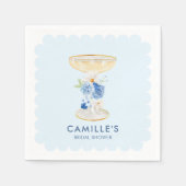 Blaue Petalen und Prosecco-Brautparty Serviette (Vorderseite)