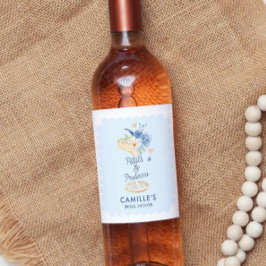 Blaue Petalen und Prosecco-Brautparty Weinetikett