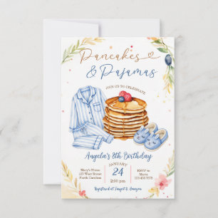 Blaue Pfannkuchen und Pyjama-Geburtstagsfeier Einladung