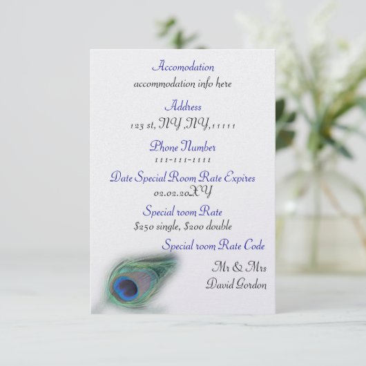 Blaue Pfau 3.5 x 5 Unterkunft Begleitkarte (Stehend Vorderseite)
