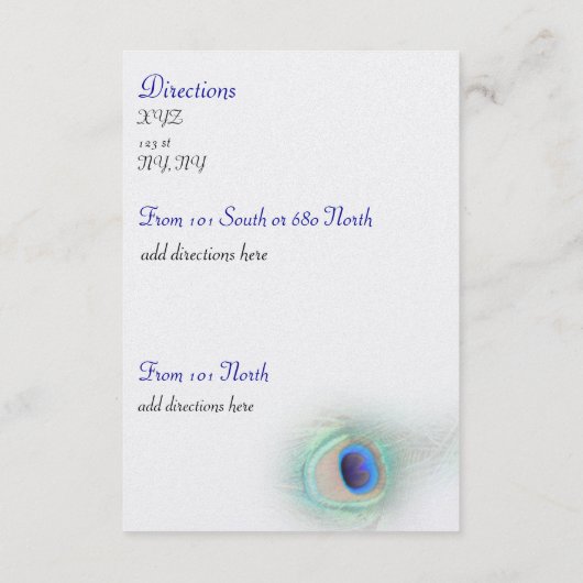 Blaue Pfau 3.5 x 5 Unterkunft Begleitkarte (Rückseite)