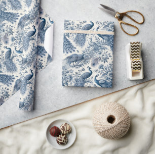 Blaue Pfau Französisch Toile Vintage-Geschenkpapie Geschenkpapier