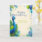 Blaue Pfau Kindergeburtstagsfeier Karte (Gelbe Blume)