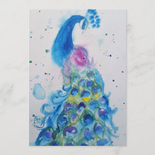 Blaue Pfau Kunst Aquarell Geburtstagseinladung Einladung