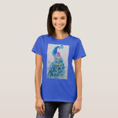 Blaue Pfau Wasserfarbenmalerei Womens T-Shirt (Vorne ganz)