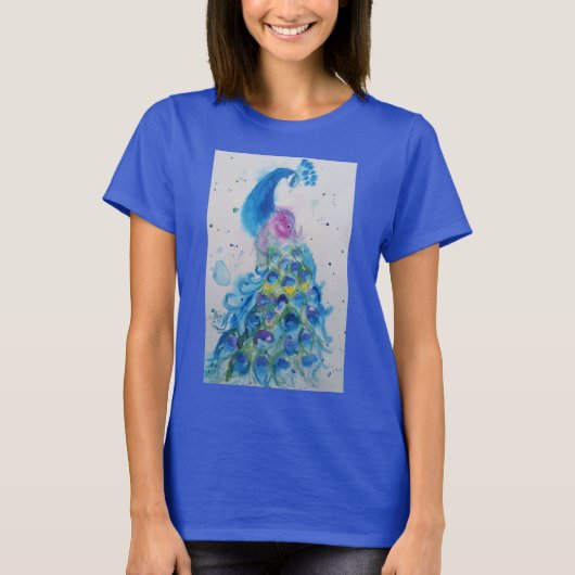 Blaue Pfau Wasserfarbenmalerei Womens T-Shirt (Vorderseite)