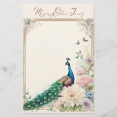 Blaue Pfaue im Blumengarten Pasta Briefpapier (Vorderseite)