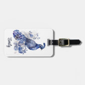 Blaue Pfaue im Delft-Stil mit Blume Gepäckanhänger (Vorderseite horizontal)