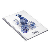 Blaue Pfaue im Delft-Stil mit Blume Notizblock (Rechte Seite)