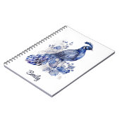 Blaue Pfaue im Delft-Stil mit Blume Notizblock (Linke Seite)