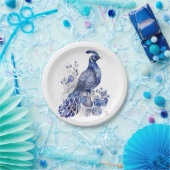 Blaue Pfaue im Delft-Stil mit Blume Pappteller (Party)