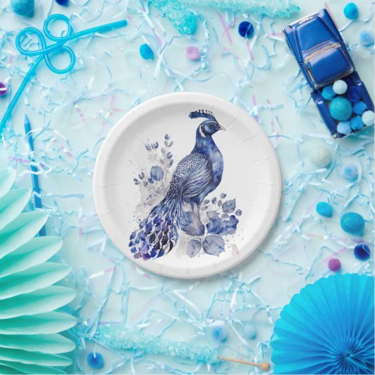 Blaue Pfaue im Delft-Stil mit Blume Pappteller (Party)
