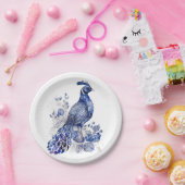 Blaue Pfaue im Delft-Stil mit Blume Pappteller (Party)